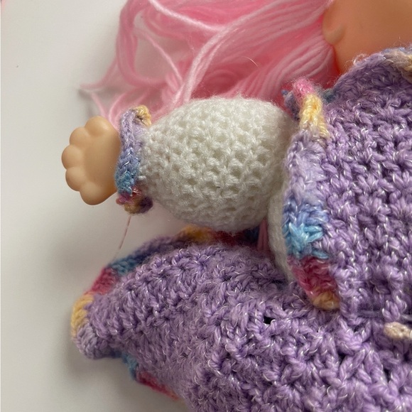 Handcrafted Pink and Purple Crochet Dolls with Removable Outfits. Missing hand - Picture 5 of 6